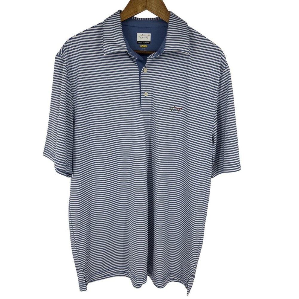 Greg Norman Play Dry Blue & White Striped Polo Shirt Men's Size L